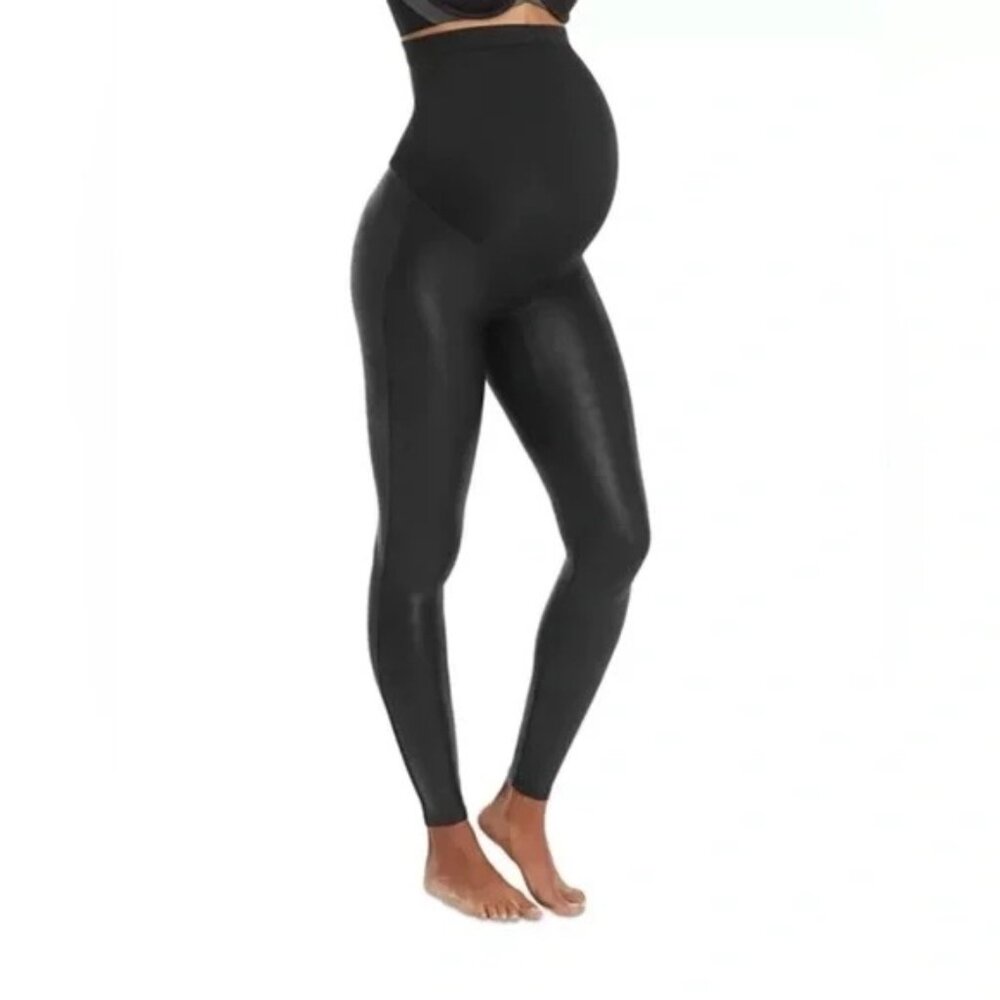 Spanx Black Mama Faux Leather Maternity‎ Skinny Leggings XS